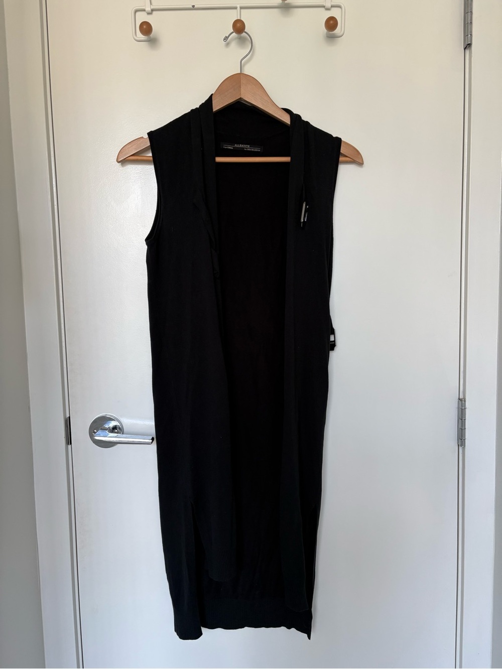 All Saints Sleeveless Long Black Open Cardigan Vest Size 2